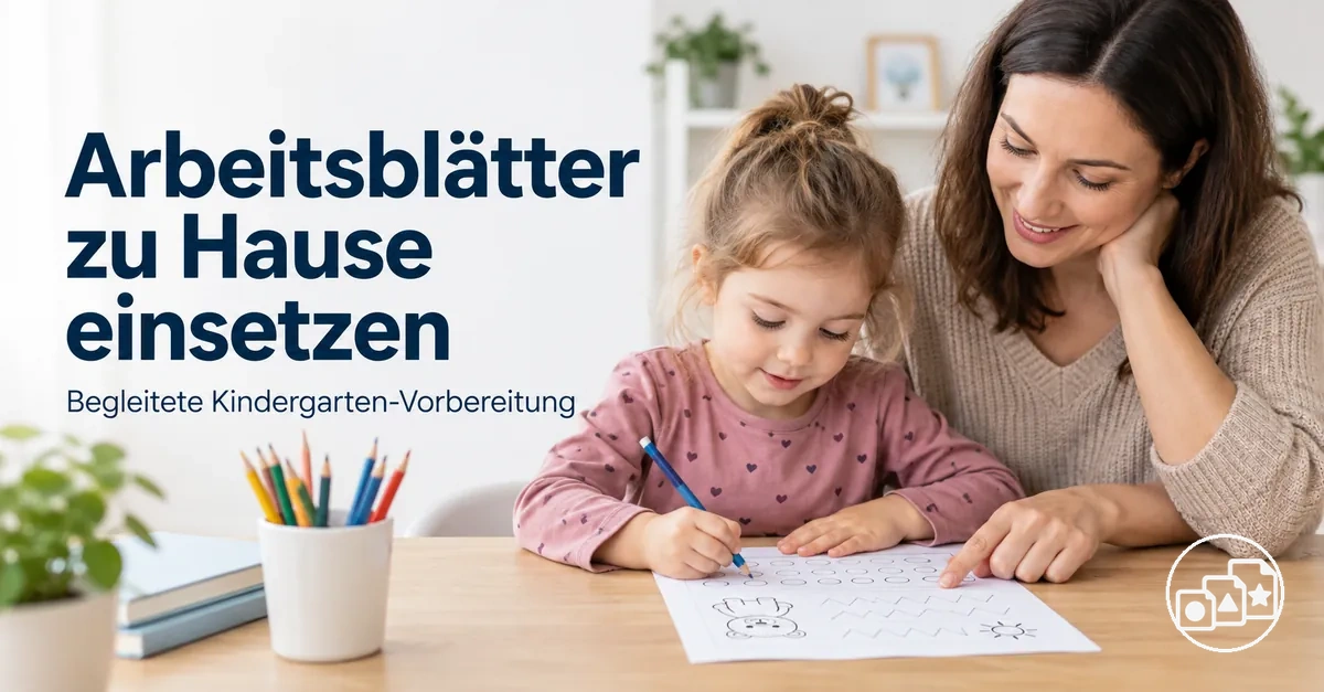 Elternteil begleitet zu Hause Übungen mit Arbeitsblättern zur Kindergarten-Vorbereitung