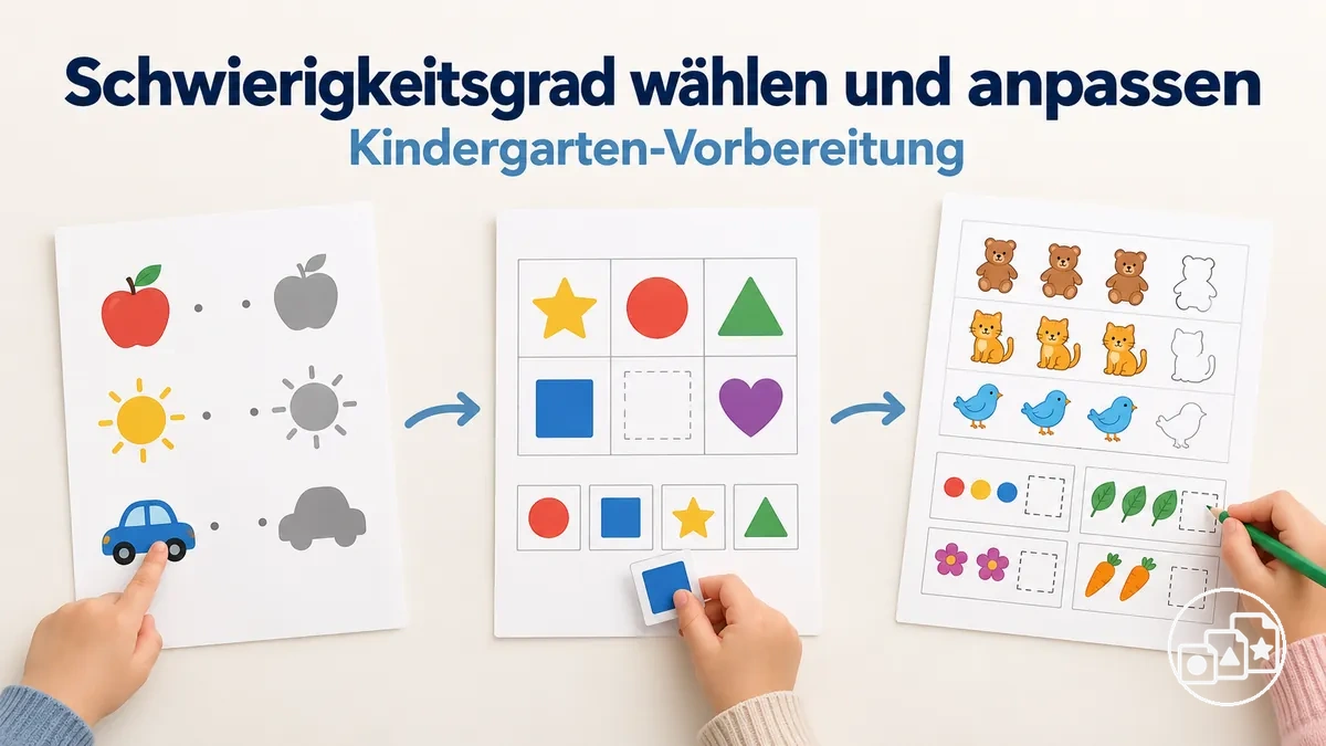 Arbeitsblätter zur Kindergarten-Vorbereitung nach steigendem Schwierigkeitsgrad angeordnet