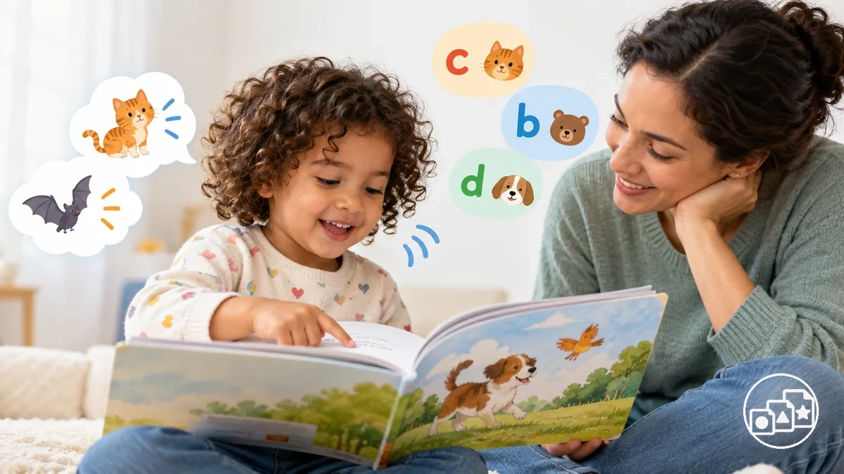 Kind bei frühen Literacy-Aktivitäten mit Buch, Gesprächen, Schrift und Lauten vor dem Kindergarten