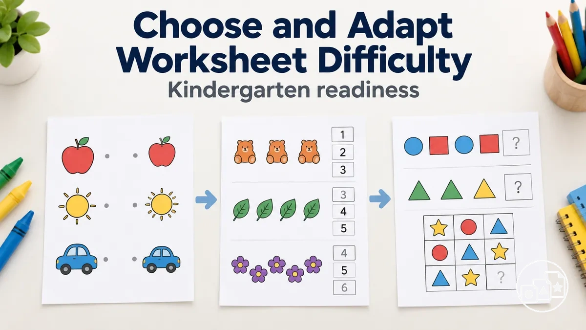Kindergarten readiness worksheets arranged by increasing skill difficulty