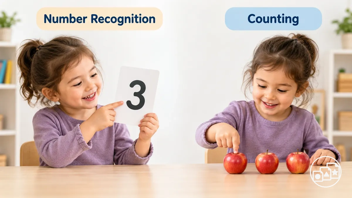 Comparison of recognising a written numeral and counting a set of objects