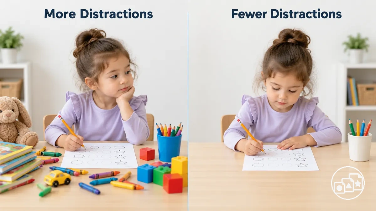 Worksheet practice setups showing more and fewer distractions.