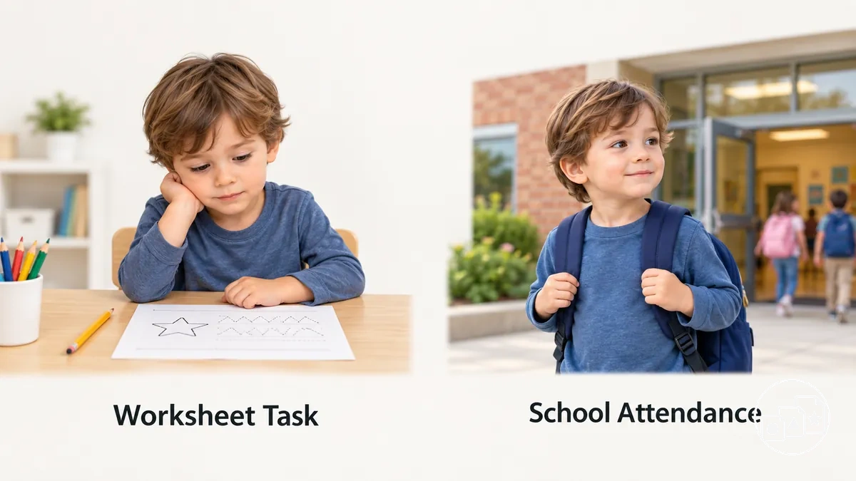 Difference between worksheet refusal and broader school refusal.