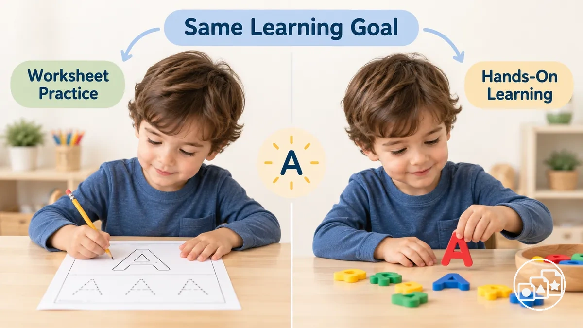 Comparison of worksheet-based and hands-on approaches to the same kindergarten readiness goal