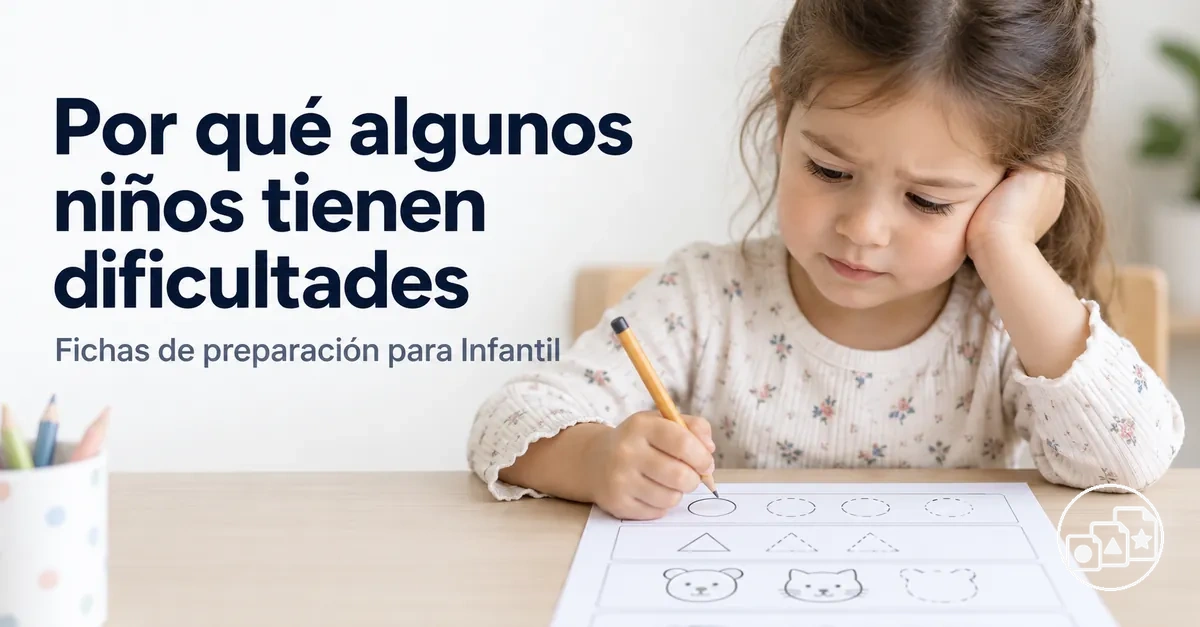 Niño con dificultades al realizar una ficha de preparación para Infantil
