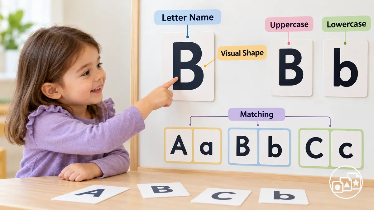 Ejemplos de reconocimiento de letras por nombre, forma, mayúscula y minúscula antes de Infantil.