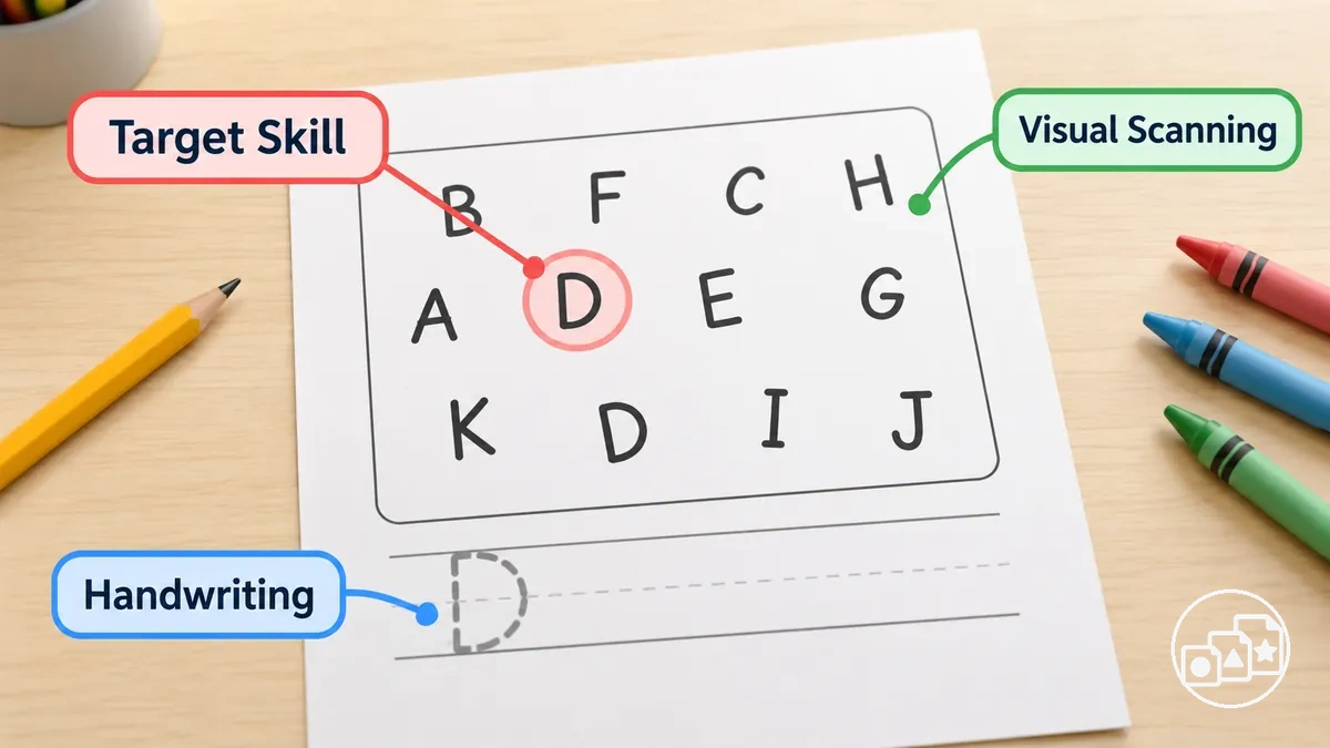 Fiche de préparation à la maternelle annotée montrant la compétence visée et les exigences secondaires de la tâche