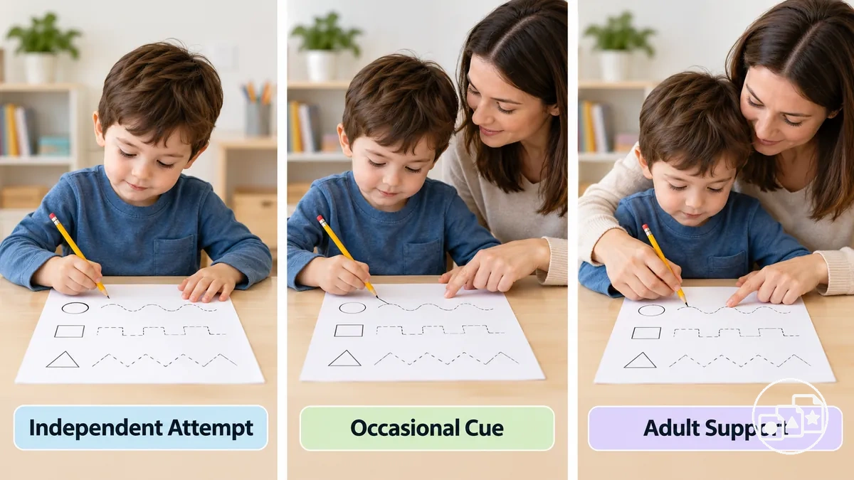 Illustration d un enfant réalisant la même fiche avec différents niveaux d aide adulte