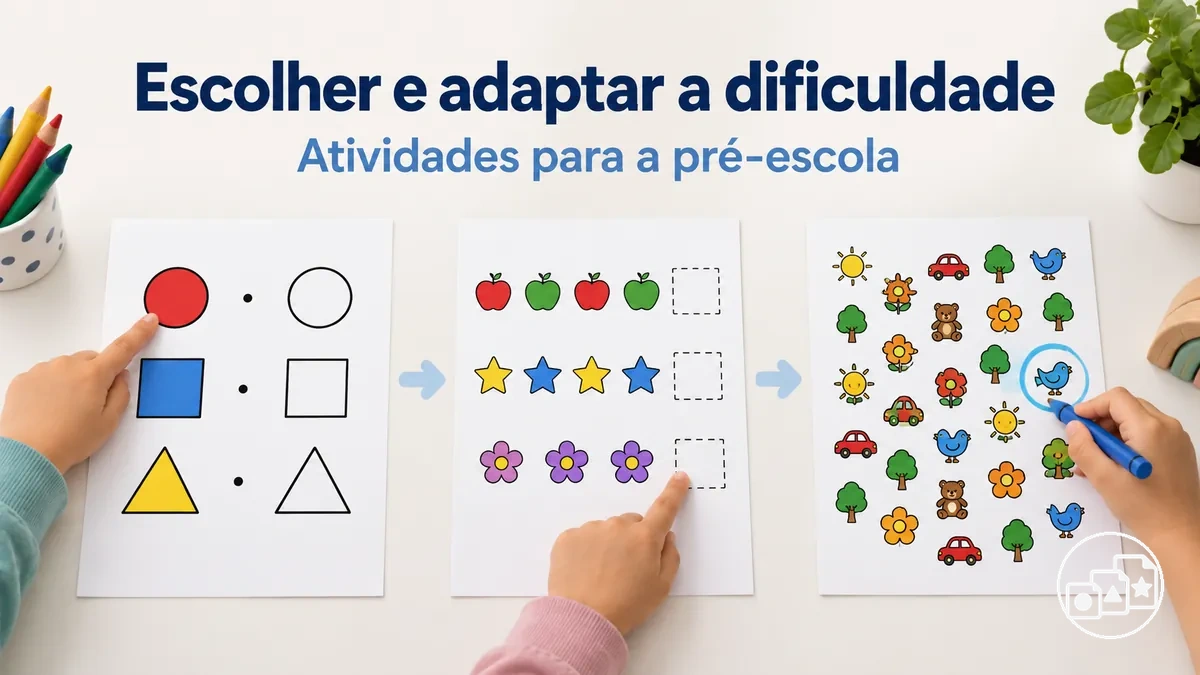 Folhas de atividades para a pré-escola organizadas por níveis crescentes de dificuldade